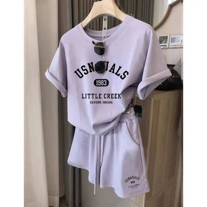 여성 여름 오버핏 트레이닝 반팔 반바지 상하의 세트