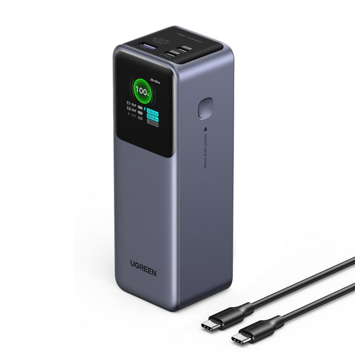 UGREEN 유그린 Nexode 200W 보조배터리 25000mAh 대용량 보조배터리고속충전 PD 3.1 고속 충전 3포트 보조베터리 240W C-타입 고속 충전 케이블 포함, Grey, PB722
