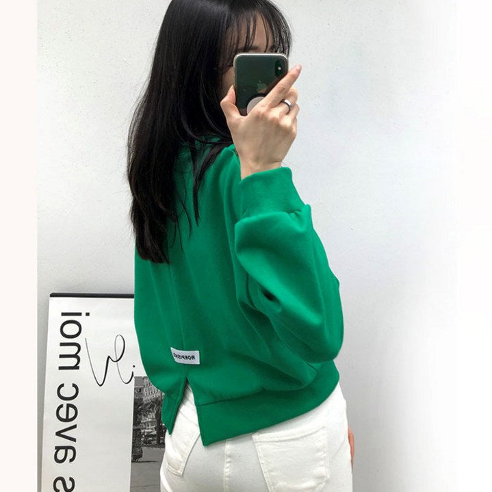 올린 뒷트임 패치 무지 크롭 맨투맨