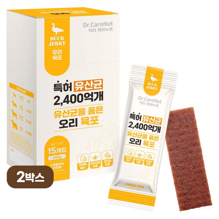 임박특가 닥터케어누트 강아지 영양간식 유산균 져키육포 2P 유통기한26년10월06일, 240g, 2개, 오리져키