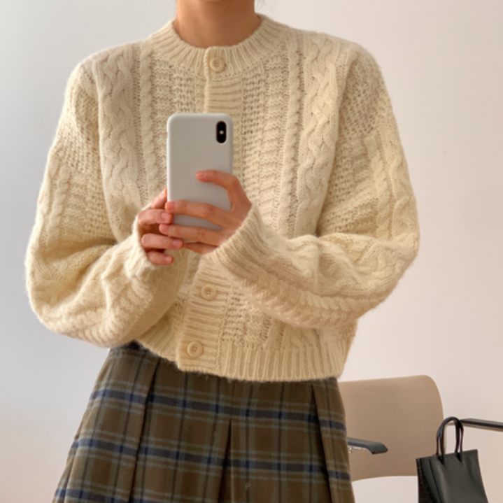 알파카 울 라운드 케이블 피셔맨 니트 가디건 부드러운 도톰함 국내산 여성 겨울 긴팔니트