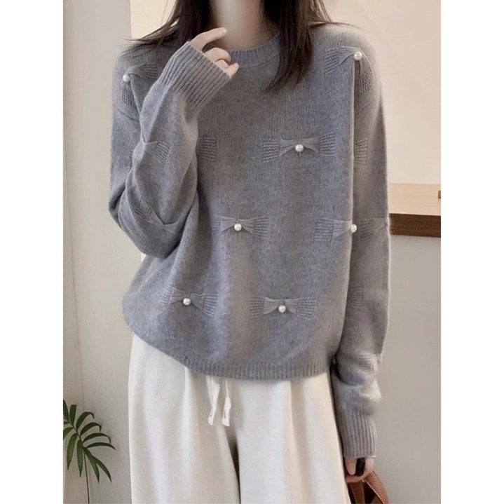 중장년 여성 긴팔 니트 빅사이즈 풀오버 라운드넥 니트 긴팔티 봄 가을 중년 여자 긴소매 상의 CJJ