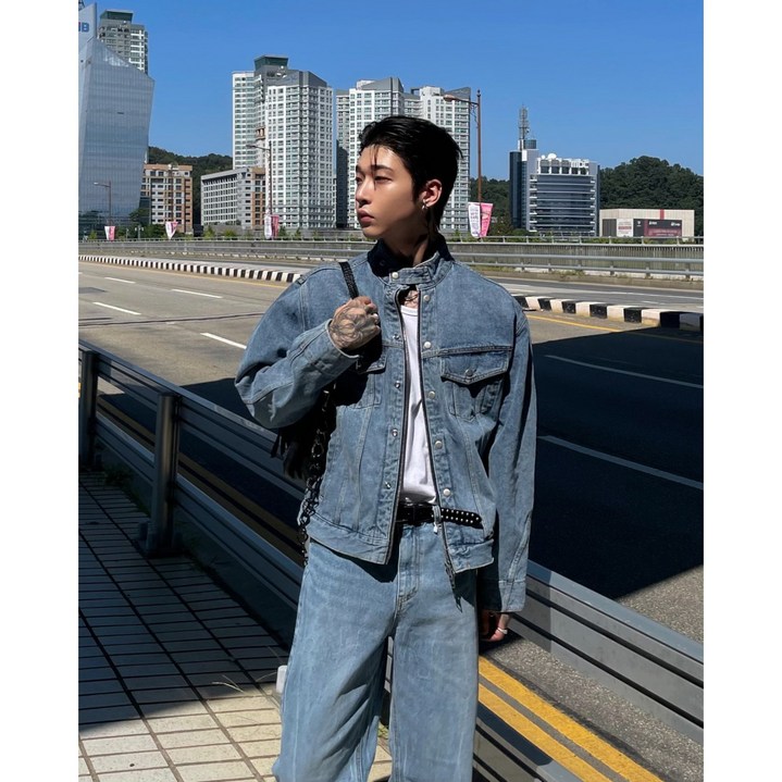 Zipper button denim jacket 중청 지퍼 버튼 청자켓 셋업