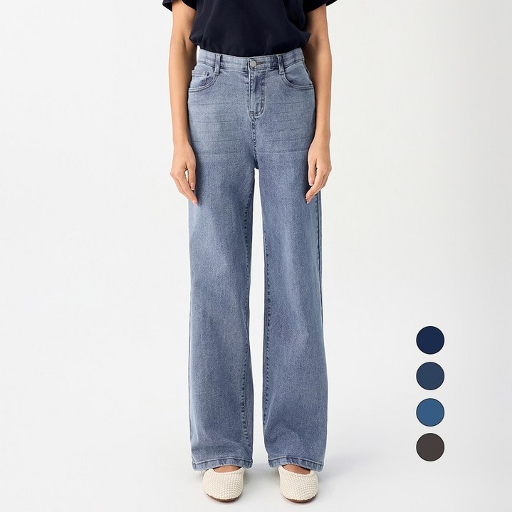 엘블로썸 여성 숏,기본,롱 스판 와이드 허리편한 히든밴드 청바지