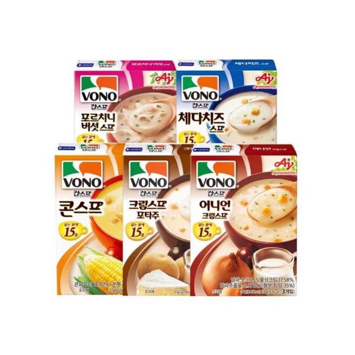 보노 스프 5종 세트 포르치니+체다치즈+콘스프+크림스프+어니언 각1개씩, 57g