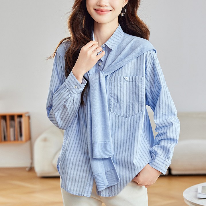 PETITBATH여성 스트라이프 셔츠 카라 포켓 루즈핏 데일리 상의WZS60301