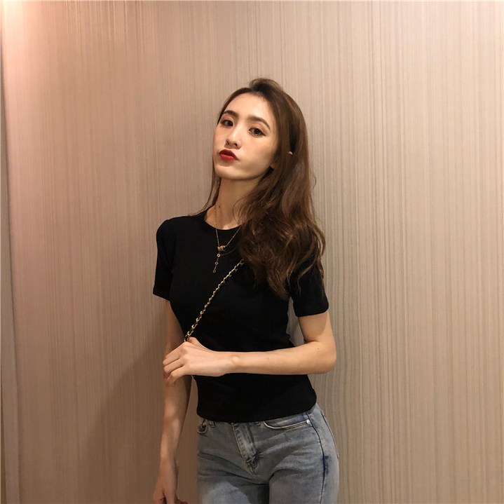 Ogfaour 여성 여름 슬림 순면 반팔 티셔츠