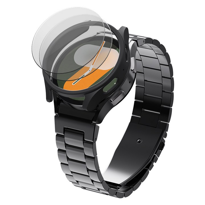 칸탐 갤럭시워치 클래식 메탈스트랩 케이스 강화유리 2p 세트, 블랙, 1세트