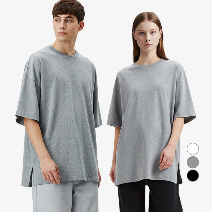 엠씨티 남녀공용 베이직 무지 롱 레이어드 반팔 티셔츠