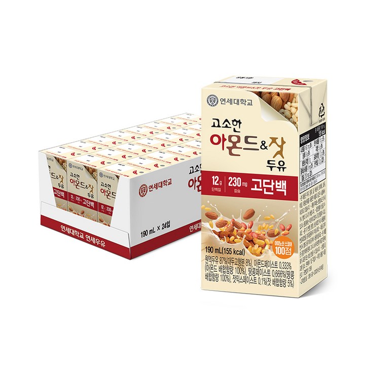 Gold box 연세우유 고소한 아몬드 앤 잣 고단백 두유, 24개, 190ml