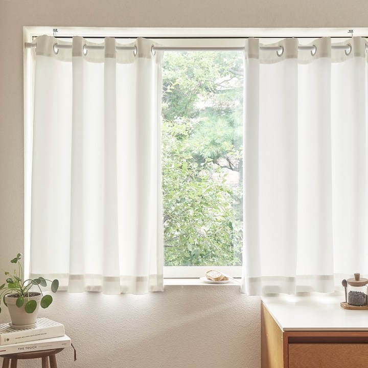 쁘리엘르 그로브 빛차단 사계절 아일렛 암막 커튼  자석타이백 세트