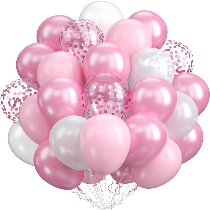 CEUQIESO 55pcs 둥근 풍선, 30cm 핑크 둥근 풍선, 흰색 풍선, 분홍색 색종이 풍선 헬륨 풍선, 생일 파티 풍선