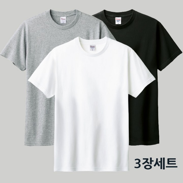 완티 111 남녀공용 17수 라운드 반팔티 3장세트 무지 면티 화이트.블랙,그레이