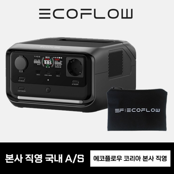 [오늘발송 / 본사직영] 에코플로우 리버3 플러스 + 파우치 휴대용 파워뱅크 캠핑용 차박 보조 배터리 220V