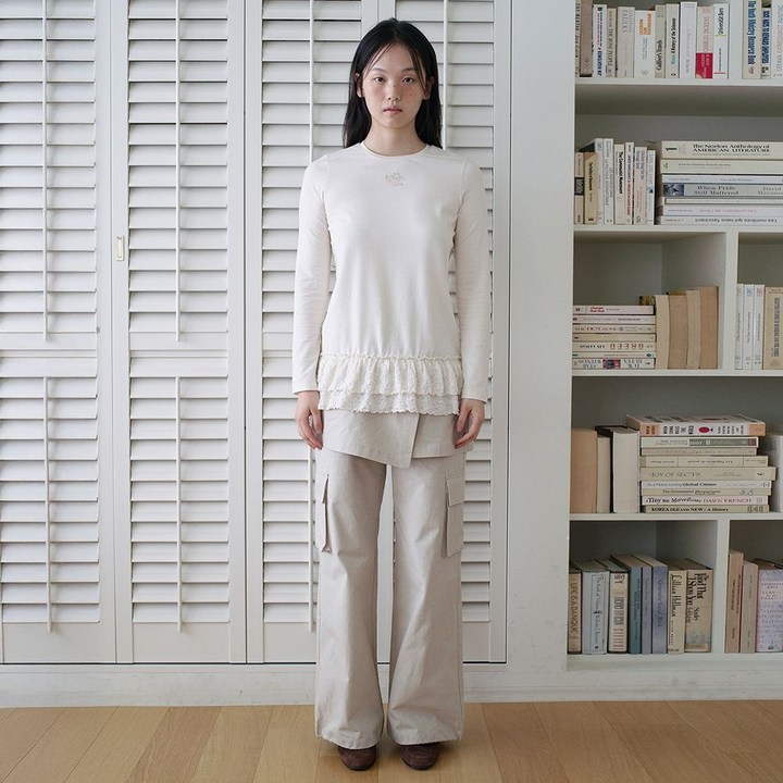 써스데이아일랜드 레이스 배색 레이어드 티셔츠 T256MTS156W 765971