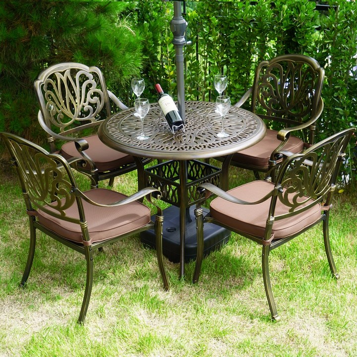 루이자몰 정원 카페 철제 주물 야외테이블세트 주물테이블 90cm  로즈의자 4개 4인용, 단일색상