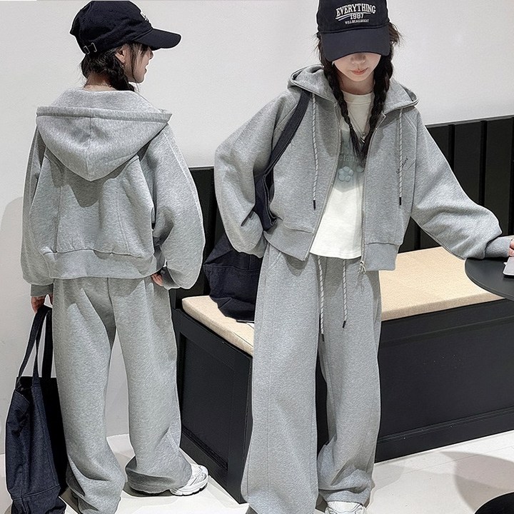 비비키드 신상 초등생 긴팔 캐주얼 레터링 후드집업 상의 초중생 하의 긴바지 주니어 세트 여아 봄 가을 초등생 상의하의 77706