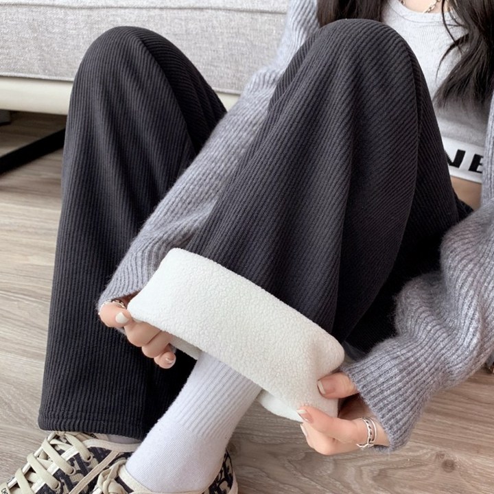 허블리 여성 겨울 와이드 밴딩팬츠 안감 기모 바지