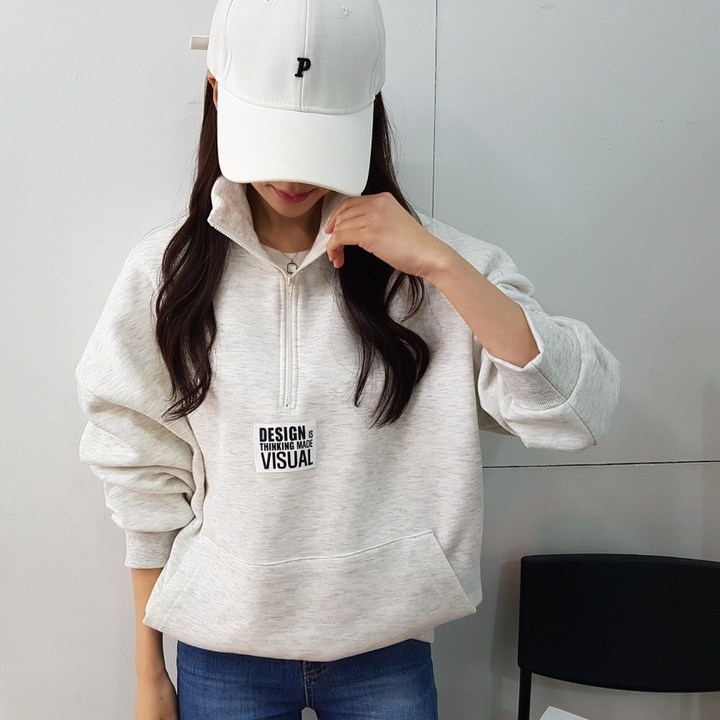 상상그이상 여성용 국내제작 기모안감 오버핏 반집업 맨투맨 패치레터링 포인트 하이넥 아노락 겨울 긴팔티 컬러가 예쁜 집업 티셔츠