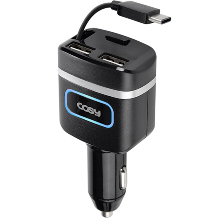 코시 QC3.0 USB 2포트 차량용 자동감김 급속 충전기 타입C, CGR3247AT, 블랙 88160453