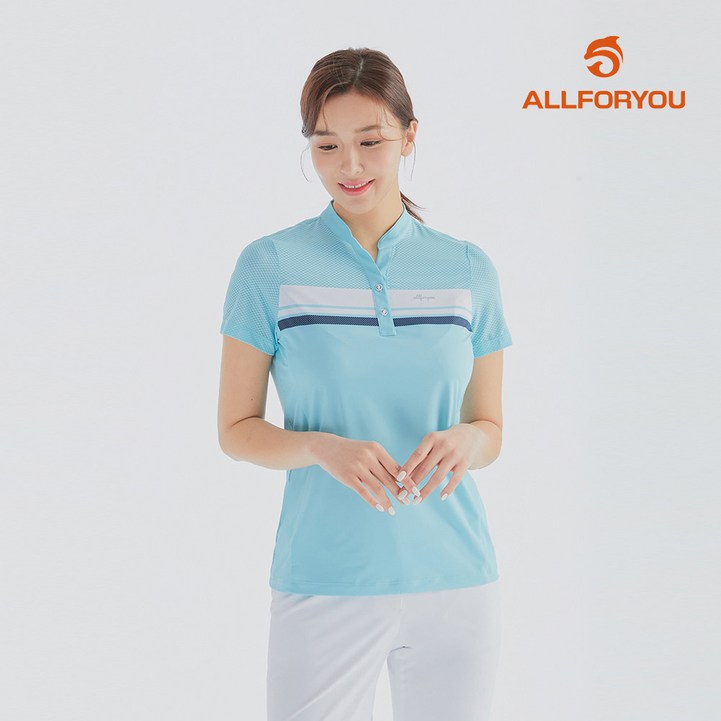 [올포유] [모델착장] 여성 배색 포인트 넥변형 반팔 티셔츠 AWTHL4281-830_G