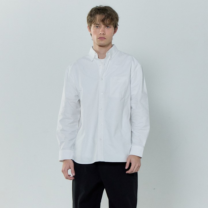 베이직하우스 남녀공용 옥스포드 세미오버핏 긴팔셔츠 LZWS0101