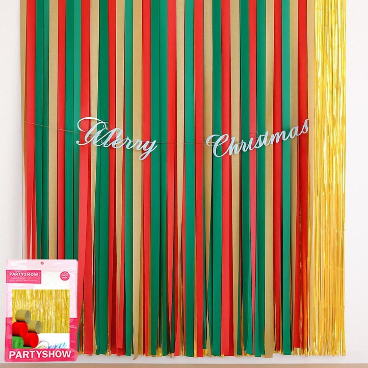 파티쇼 크리스마스파티 스트리머  커튼홀로그램골드 4p  캘리그래피가랜드  글루닷 세트, 혼합색상, 1세트