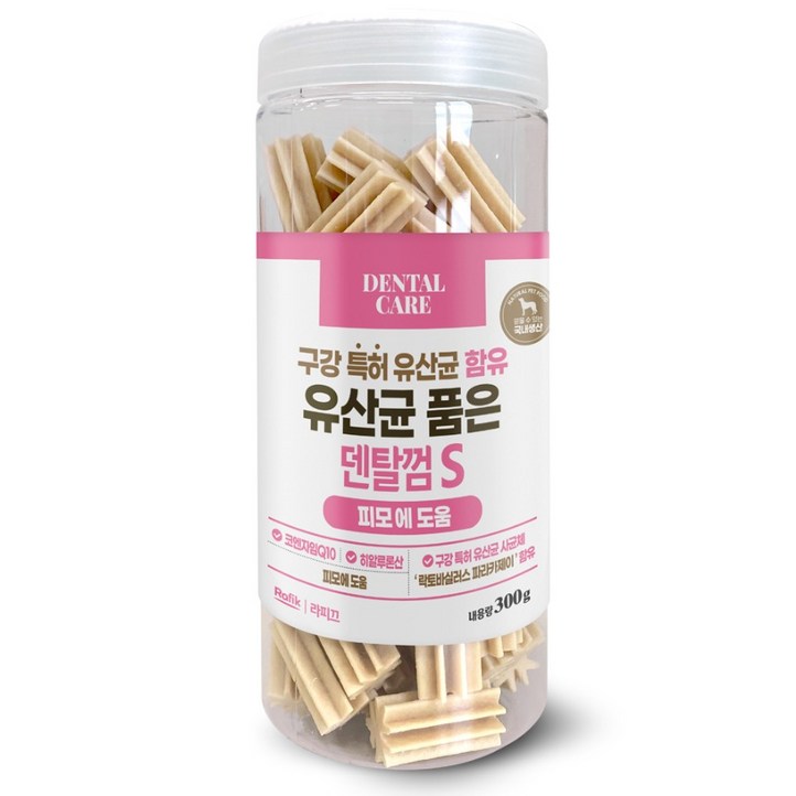 라피끄 강아지 유산균 품은 덴탈껌 S, 피모 건강, 300g, 1개 라피끄 강아지 유산균 품은 덴탈껌 S, 피모 건강, 300g, 1개