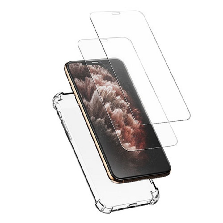 신지모루 범퍼 강화 4DX 에어팁 젤리 휴대폰 케이스  2.5D 강화 유리 필름 2p 세트