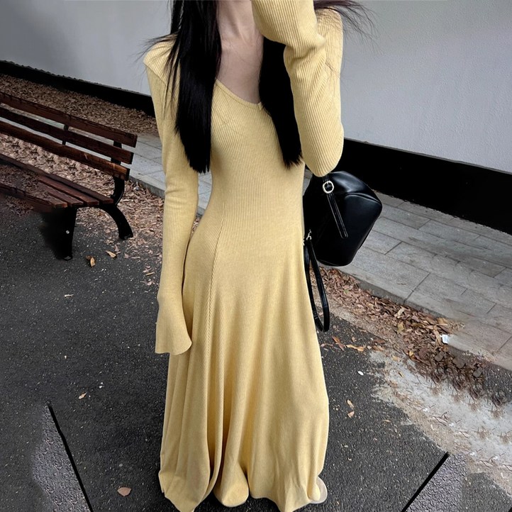 마켓에이 여성용 딥 슬림 롱 니트 원피스 M2630014
