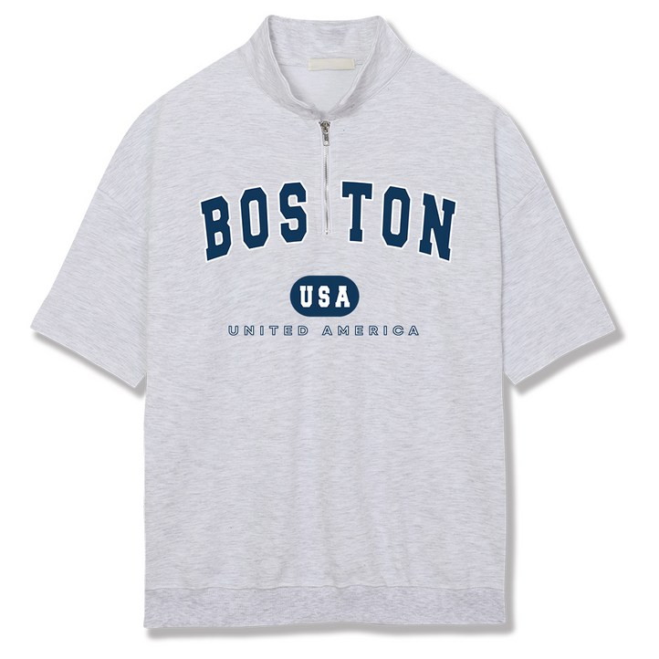 일루소 남녀공용 특양면 보스톤 하프집업 아노락 카라 반팔 티셔츠