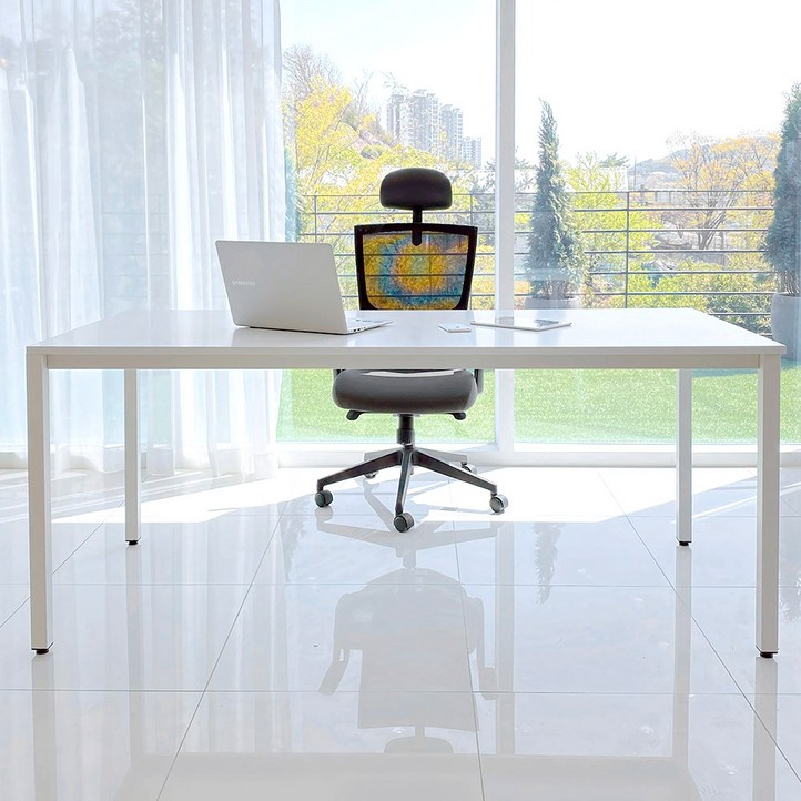 DK9799 필웰 스틸프레임 심플 책상 테이블 1800 x 800 DVX 화이트다리  기사설치배송  EO자재  넓은상판, 화이트