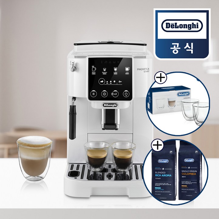 카푸치노잔원두 증정드롱기 전자동 커피머신 롱 화이트 KRECAM220.20.W