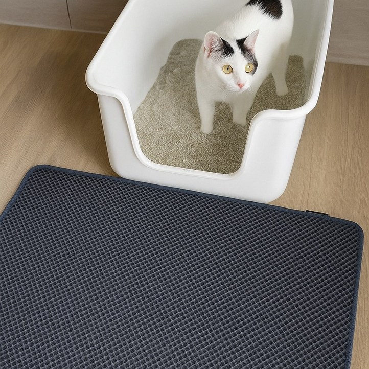 캐트로 고양이 화장실 사막화 방지 매트 모래 발판 패드, 1개, 다크 그레이
