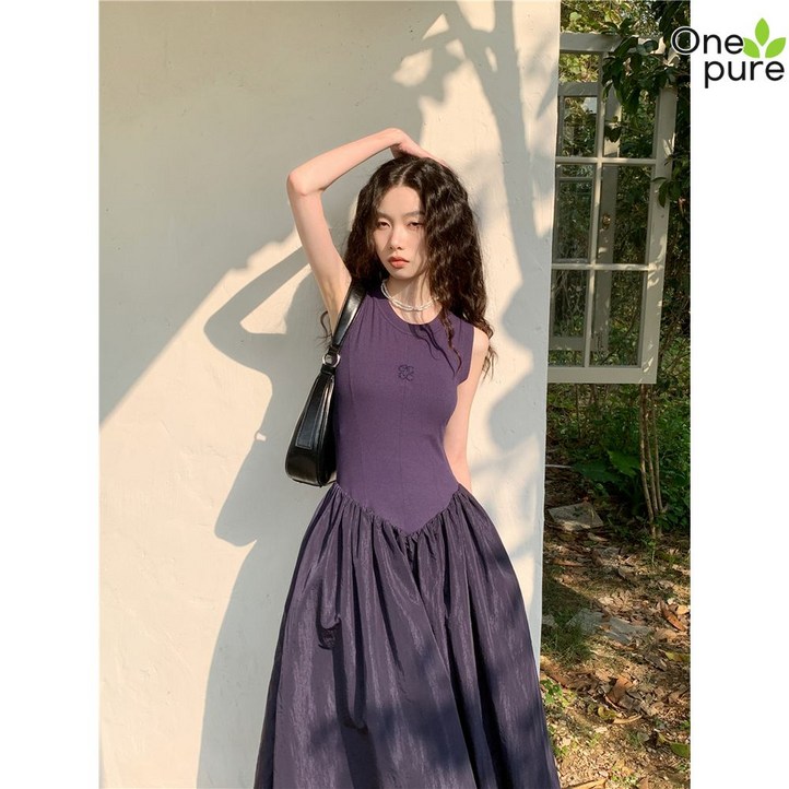 나일론원피스 민소매 롱원피스 여성 바캉스 라운드넥