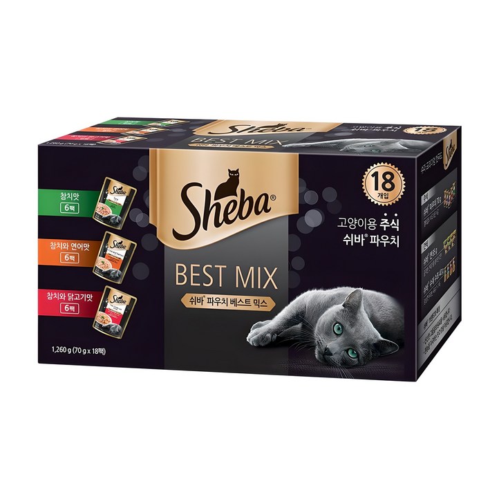 쉬바 12개월 이상 고양이 베스트 믹스 주식파우치 3종 x 6p 세트, 혼합맛, 1260g, 1세트