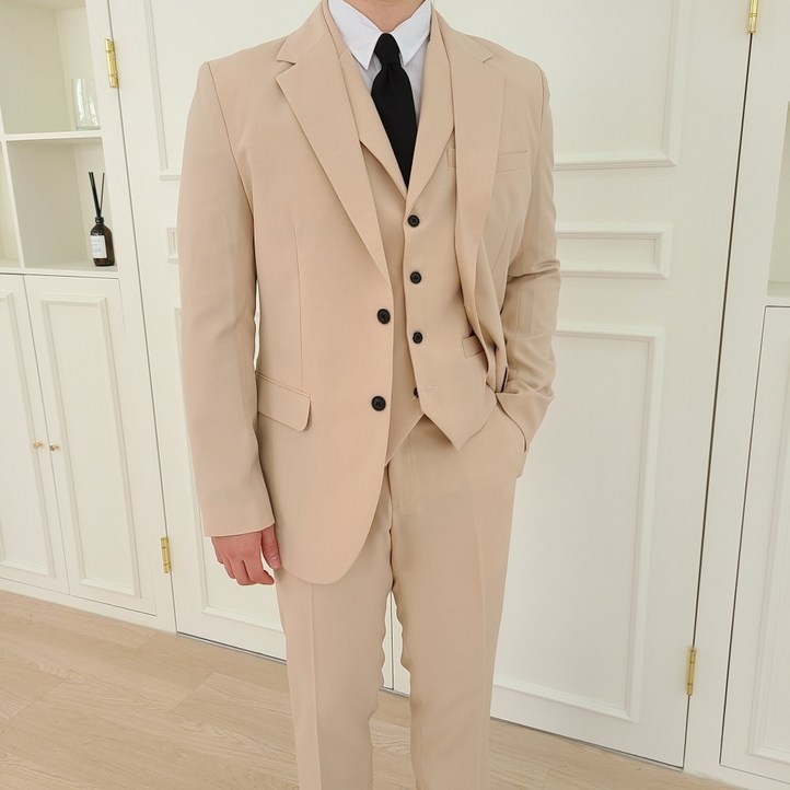 남자 쓰리피스 정장세트 남성 스판 수트 양복 슈트 4Color