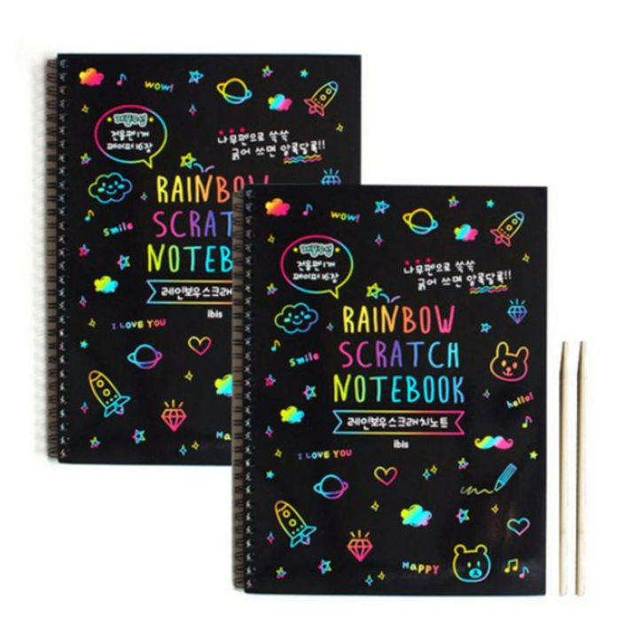 아이비스 4000 레인보우 스크래치 노트 2p 세트, 190 x 260 mm, 16매, 2개 아이비스 4000 레인보우 스크래치 노트 2p 세트, 190 x 260 mm, 16매, 2개