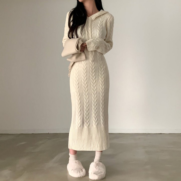 대디맘 꽈베기 후드 롱원피스