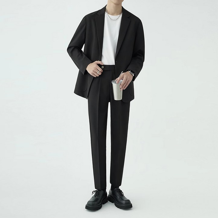 HOMASS 남성 봄가을 정장 세트 정장 재킷 슬랙스 2피스