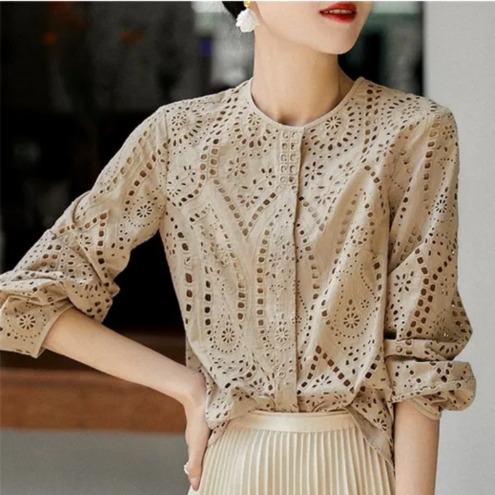 해요스 엘레강스 펀칭 레이스 블라우스