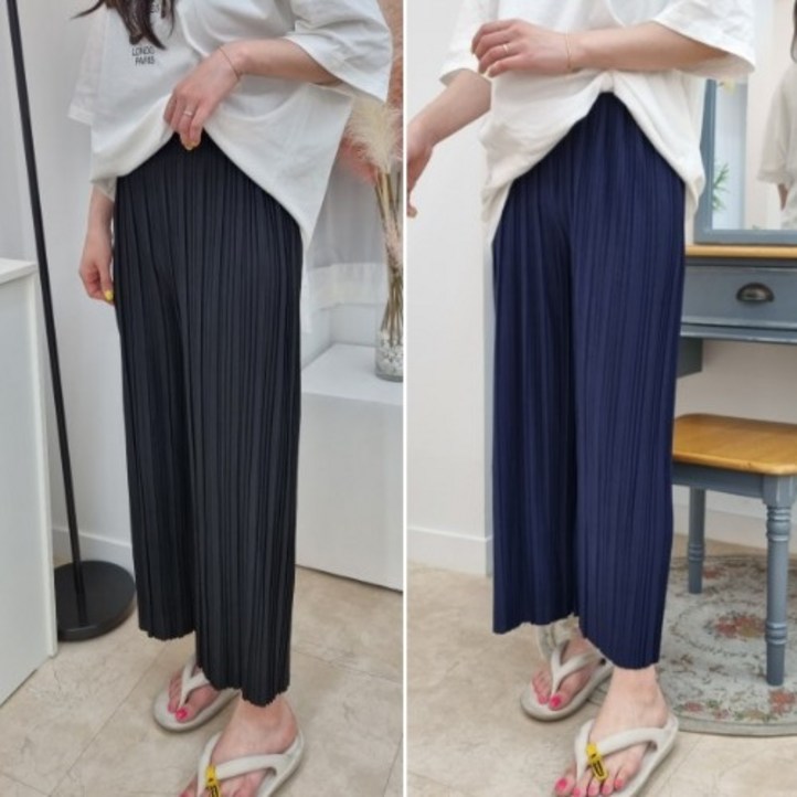 러블루 11 9부 플리츠 밴딩 와이드 팬츠