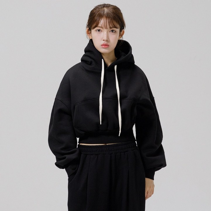 기모 특양면 그랜피니 여성용 오버핏 프리미엄 무지 크롭 후디