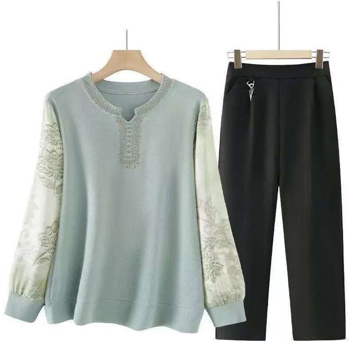 SELEAD 중년여성상하세트 봄 니트트랙팬츠 40대여성티셔츠봄 긴팔티 쉬폰블라우스 여성맨투맨조거팬츠 빅 사이즈