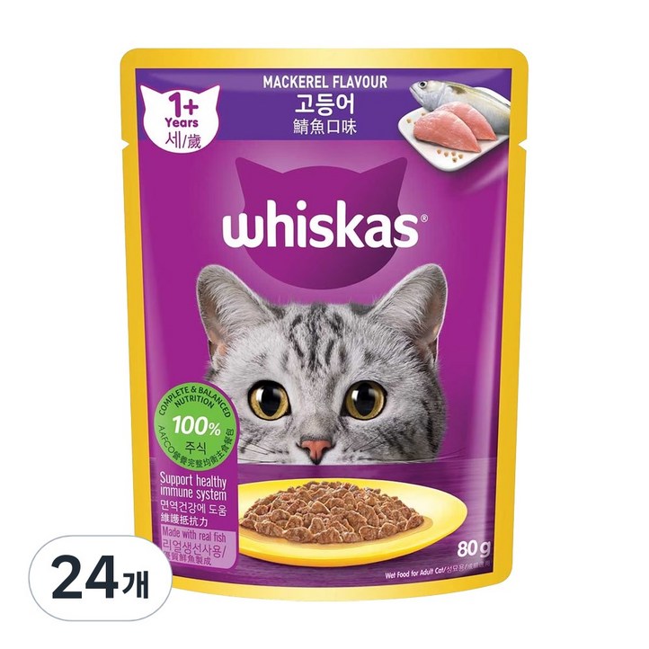 위스카스 고등어 파우치 1박스24개입, 80g, 24개 위스카스 고등어 파우치 1박스24개입, 80g, 24개