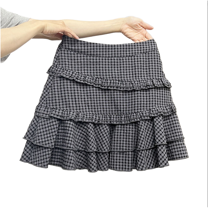 댄스 스커트 여성용 스커트 체크 캉캉 A라인 스커트