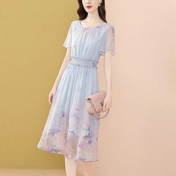 셀럽당여름 분위기 쉬폰 플라워 원피스 미디스커트