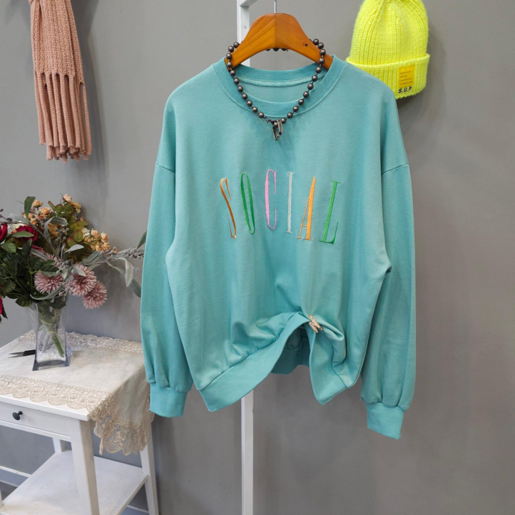 소셜 컬러자수 파스텔 맨투맨