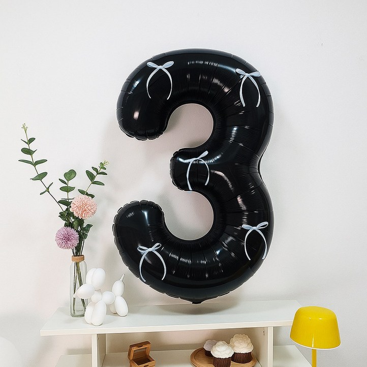 올리브파티 초대형 발레코어 블랙풍선 리본 숫자 생일 풍선 생일파티용품