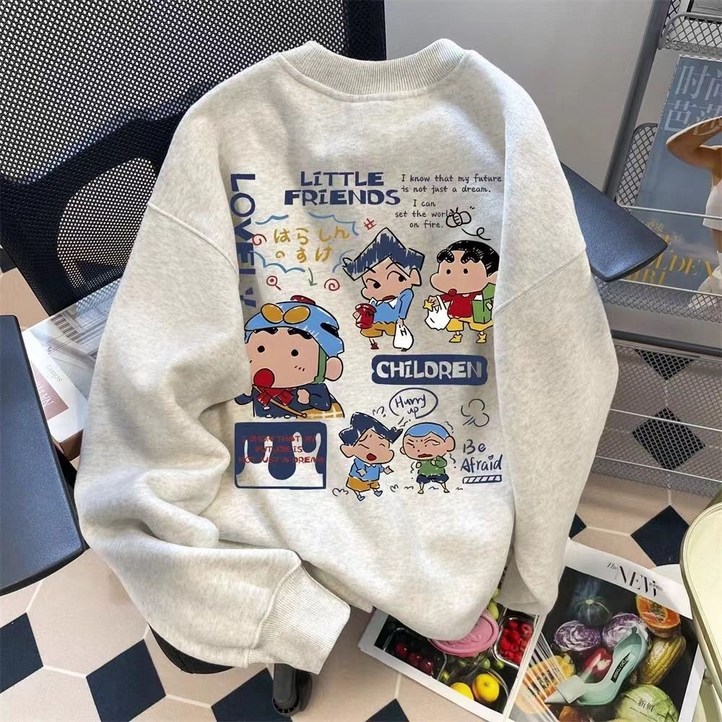 짱구티셔츠 남녀공용 순면 루즈핏 커플 남성 여성 캐릭터 프린트 티셔츠 맨투맨